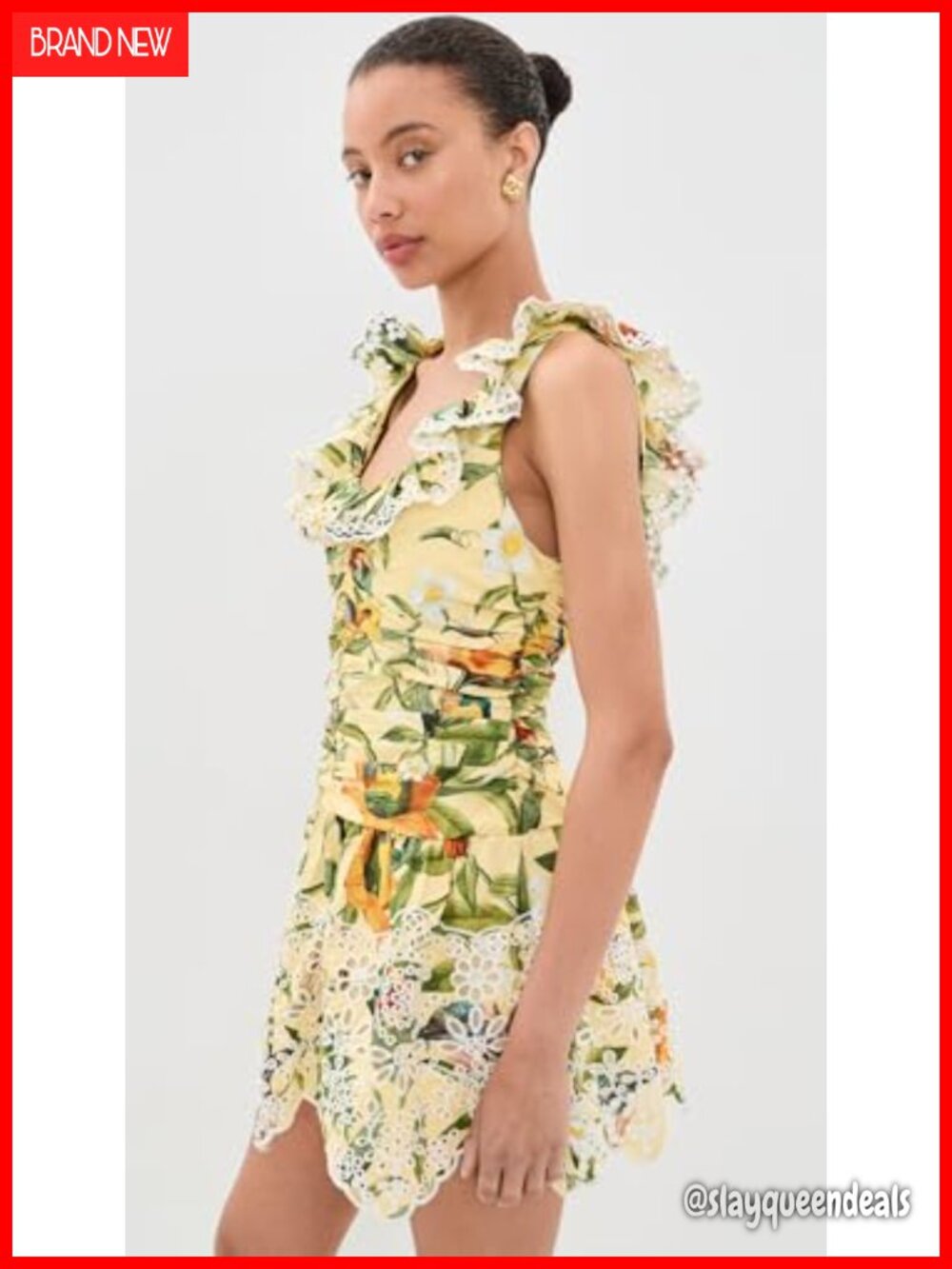 FARM Rio Mini Dress Sleeveless Poplin Square Neck Ruffled - Picture 4 of 5